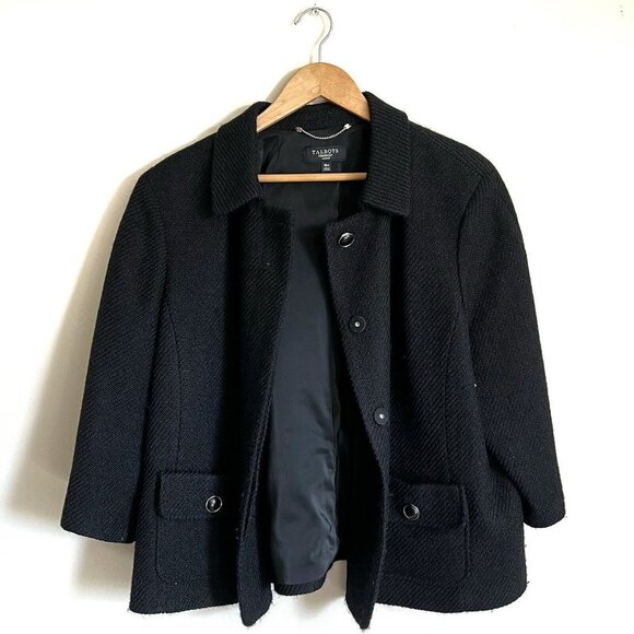 Talbots Wool Blend Coat Black Plus Size 18W Blazer Office Formal Pockets Buttons - Picture 1 of 8